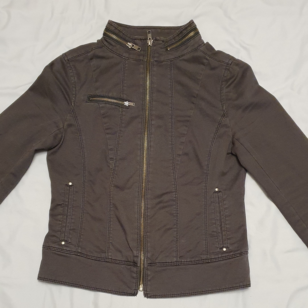 Express Mock Neck Zip-Up Jacket, Slate Grey, sz 0